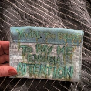 Binoberry Painted "You're Broke" Mini Bag Estee Lauder Green and Blue 1oaK